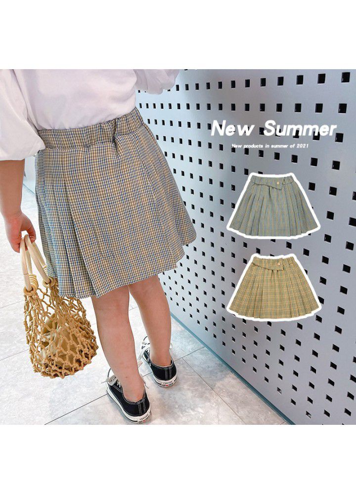 Girls' plaid skirt 2021 summer new children's foreign style pleated skirt skirt skirt JK skirt summer dress 