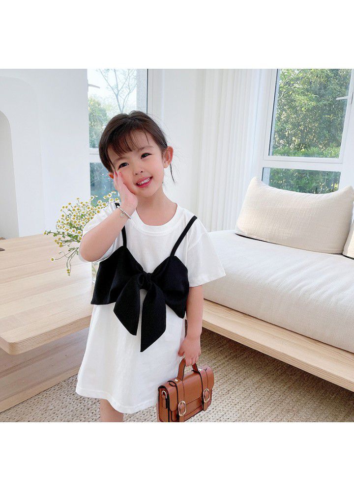 Girls' Knitted Dress 2021 summer new nubao Korean two pieces summer dress children's foreign style short sleeve skirt 