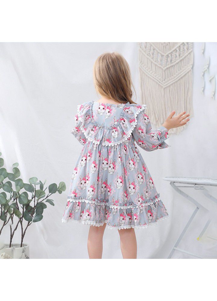 Girls' spring Spanish children's dress cartoon Printed Dress European and American children's skirt Lolita princess skirt 