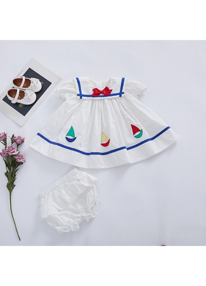 [factory] girl's dress 2021 summer new foreign style bow princess skirt embroidery set children's skirt