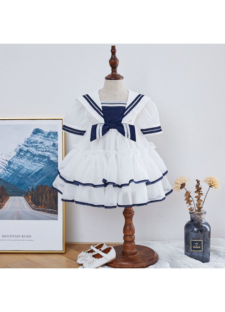 2021 summer new girl Princess Dress Navy Dress Lolita children's dress Organza children's skirt