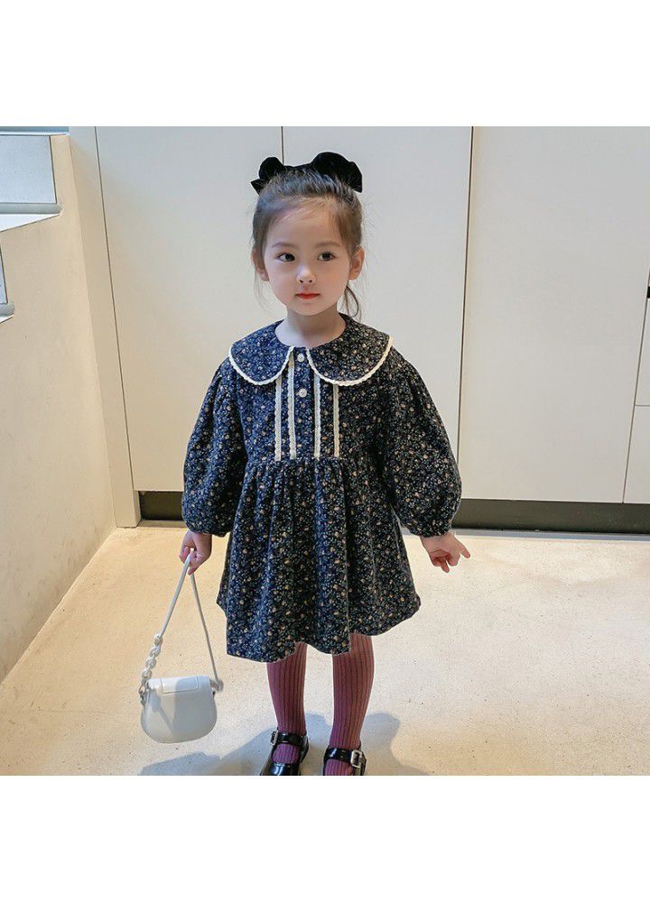 Girls' floral long sleeve dress autumn and winter 2020 new children's foreign style skirt 