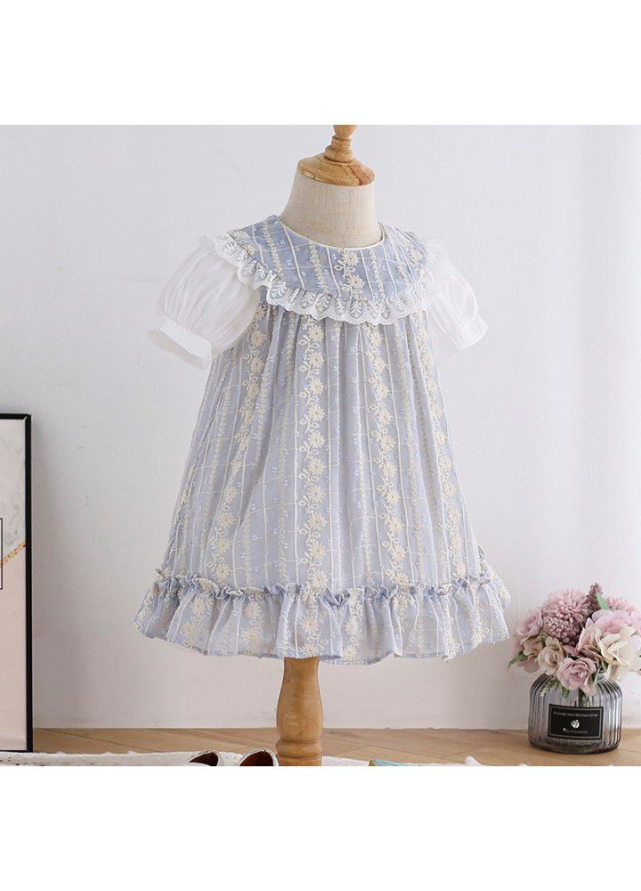 2021 summer new round neck short sleeve loose skirt children jacquard Princess Dress Korean sweet girl dress 