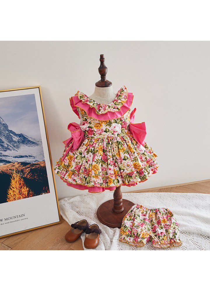 Children's wear 2021 summer new girls' sleeveless dress baby girl cute skirt round neck lace skirt customization 