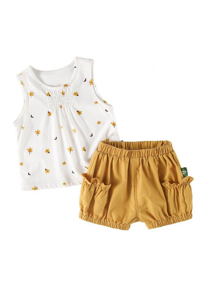 Amila Amila children's wear girls' Leisure Sports vest two piece suit summer wear new style foreign style children's shorts 