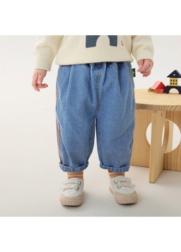 Amila children's clothing 2021 autumn new baby girl jeans children's girls' foreign style pants spring and Autumn