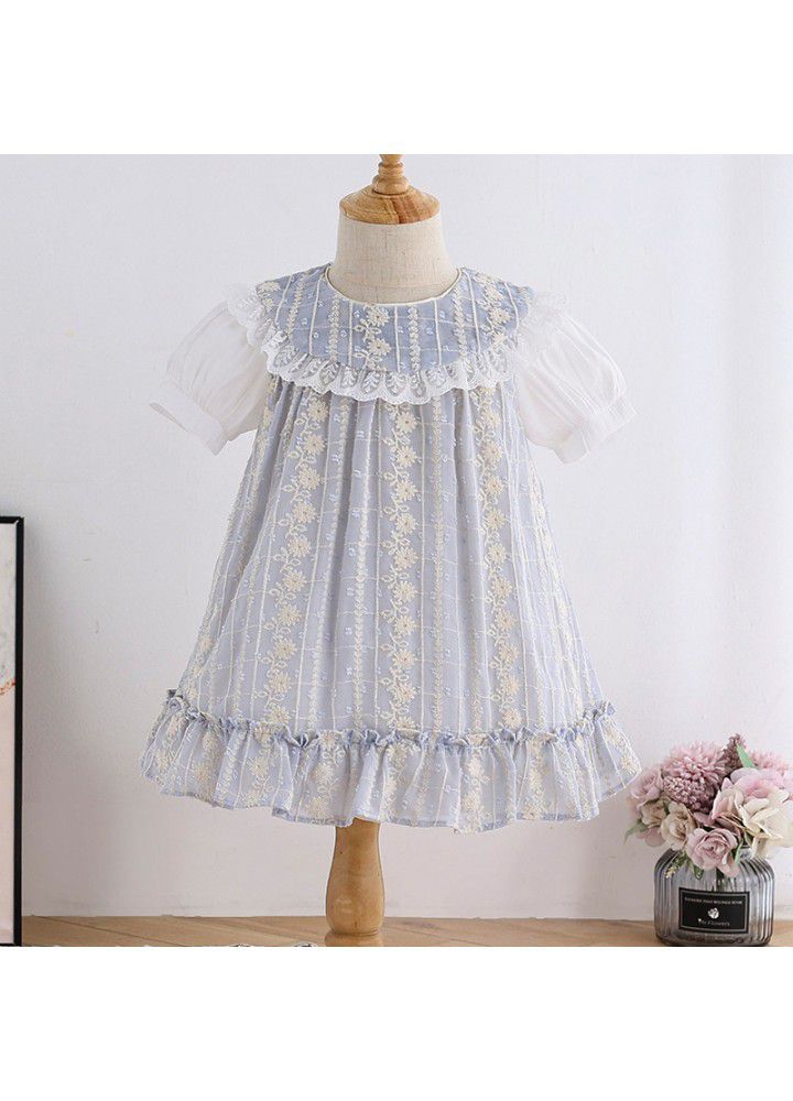 2021 summer new round neck short sleeve loose skirt children jacquard Princess Dress Korean sweet girl dress 