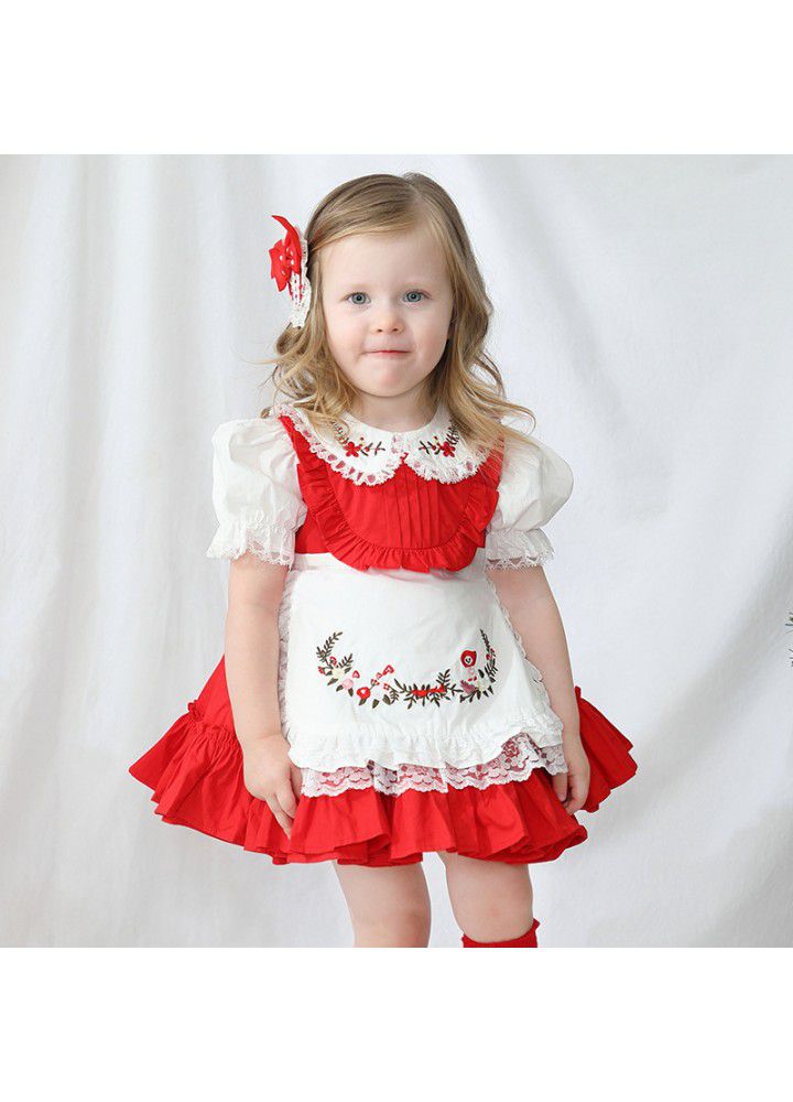 Girls' foreign style short sleeve children's dress one year old baby princess skirt Lolita retro court style puffy skirt 