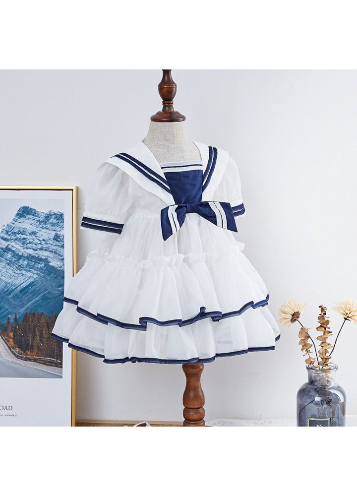 2021 summer new girl Princess Dress Navy Dress Lolita children's dress Organza children's skirt