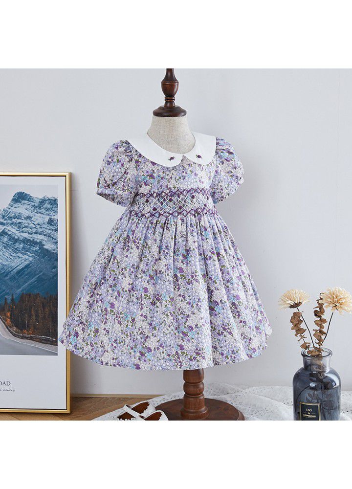 2021 summer new girl's dress European and American children's wear handmade short sleeve floral skirt children's princess skirt