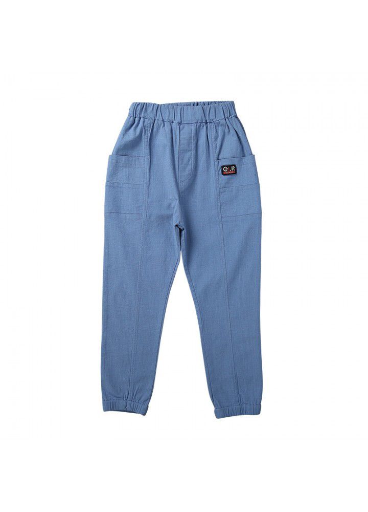 Boys' Capris 2021 Summer Boys' anti mosquito trousers Imitation cotton and hemp leisure trousers wholesale 