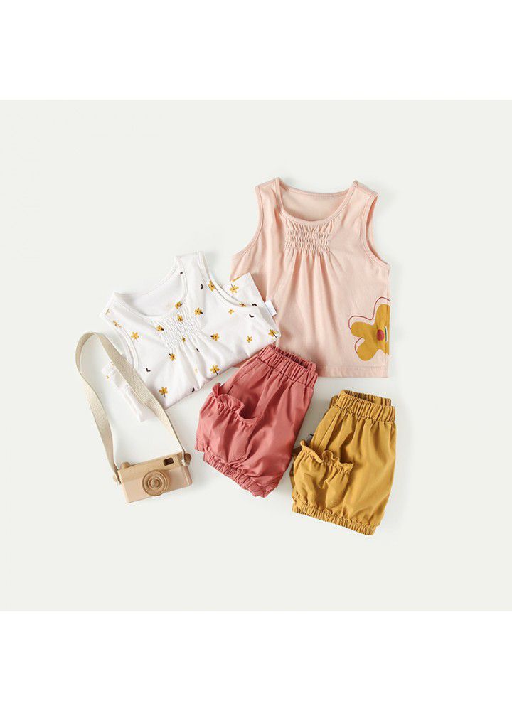 Amila Amila children's wear girls' Leisure Sports vest two piece suit summer wear new style foreign style children's shorts 