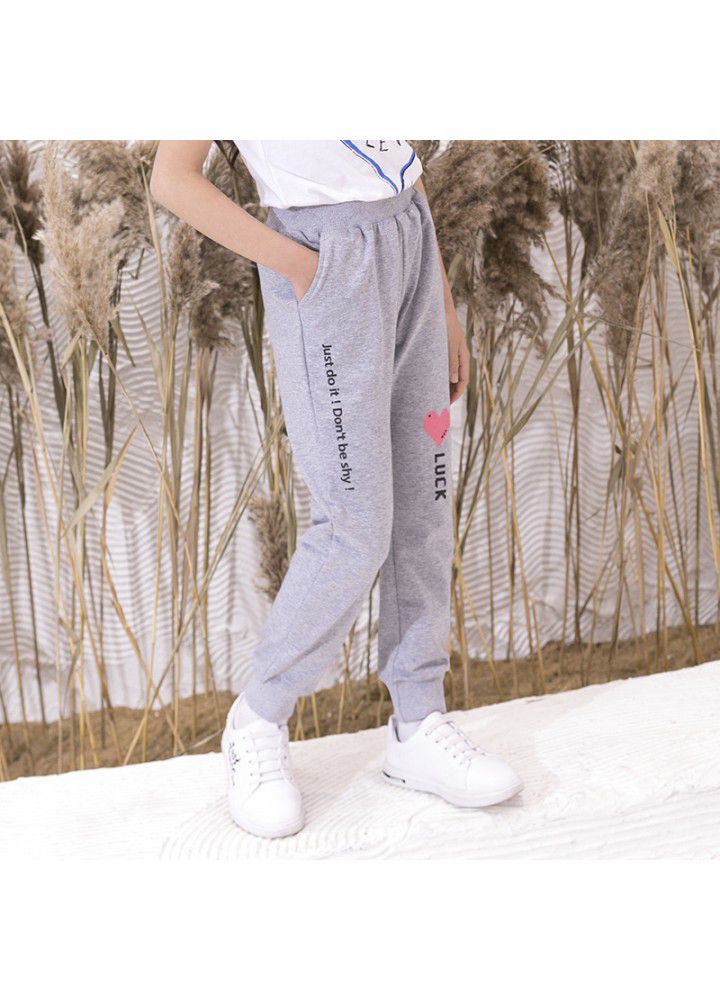 2020 girls' casual pants autumn new children's pure cotton pants printed peach heart 