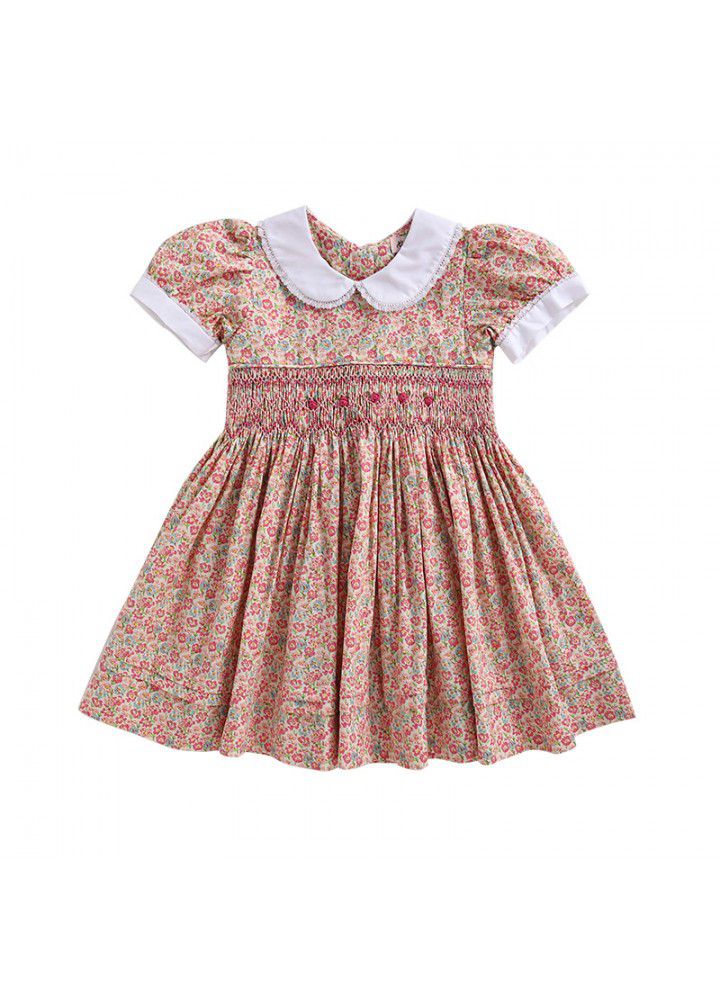Children's garden princess skirt floral collection heavy industry printed short sleeve skirt 2021 summer new girl's dress 
