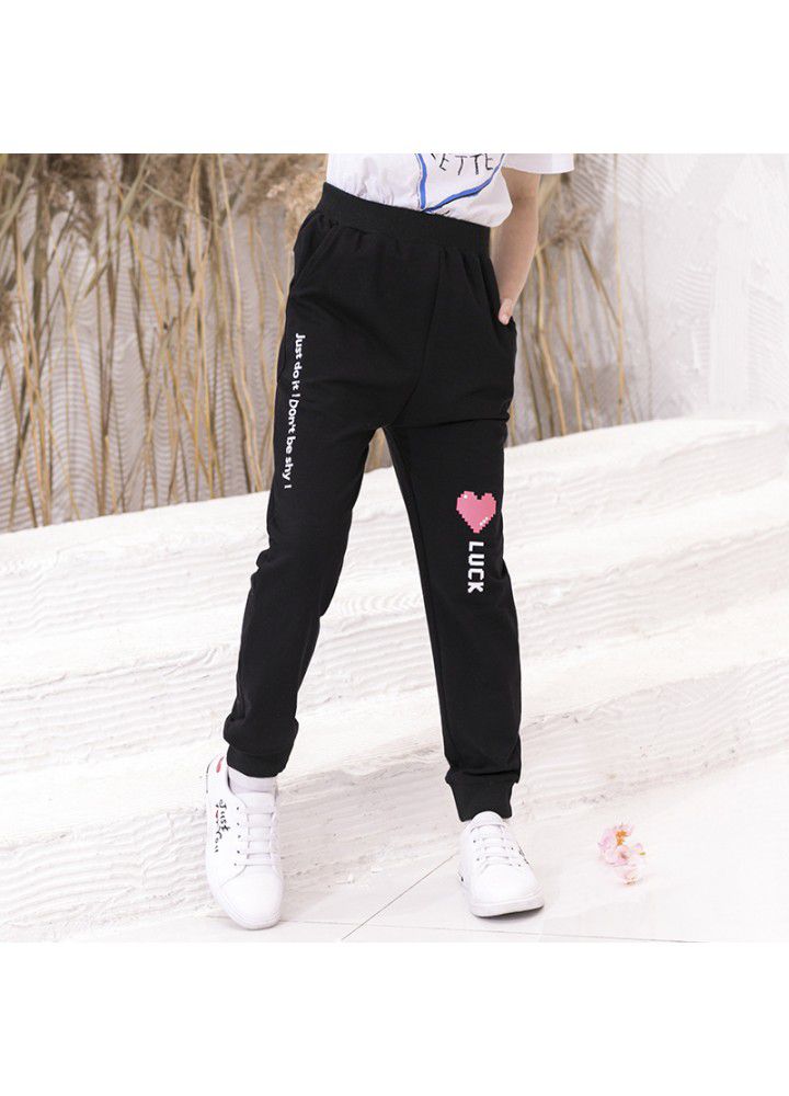 2020 girls' casual pants autumn new children's pure cotton pants printed peach heart 