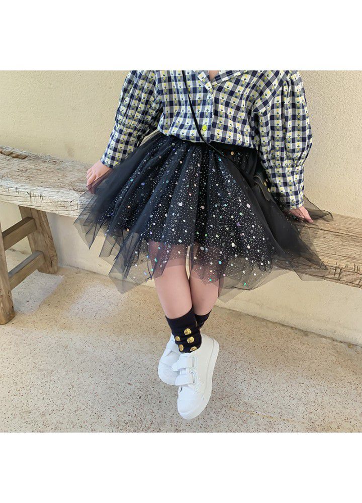 Girls' mesh skirt autumn 2020 new children's sequined skirt 