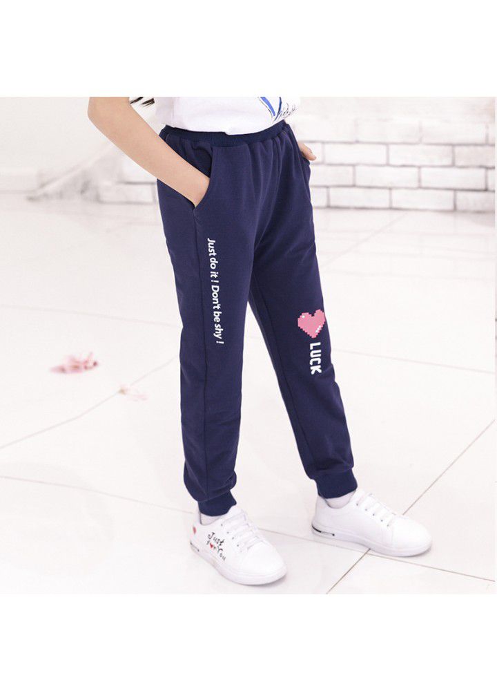 2020 girls' casual pants autumn new children's pure cotton pants printed peach heart 