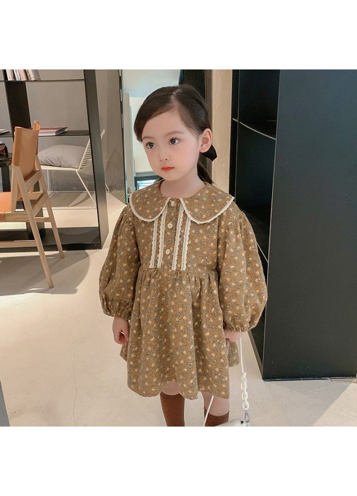 Girls' floral long sleeve dress autumn and winter 2020 new children's foreign style skirt 