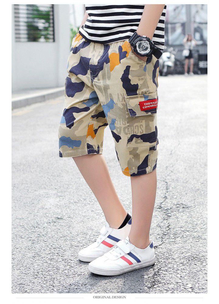 2021 summer new boys' middle pants middle school children's thin shorts children's tooling camouflage pants manufacturers wholesale 