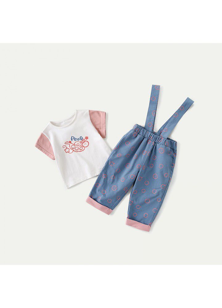 Amila girls' suspenders suit 2021 new summer dress children's fashion baby two piece set 