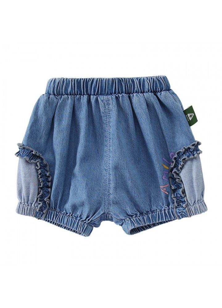 Amila children's printed shorts summer girls' exotic flower bud Pants Girls' wide leg shorts 
