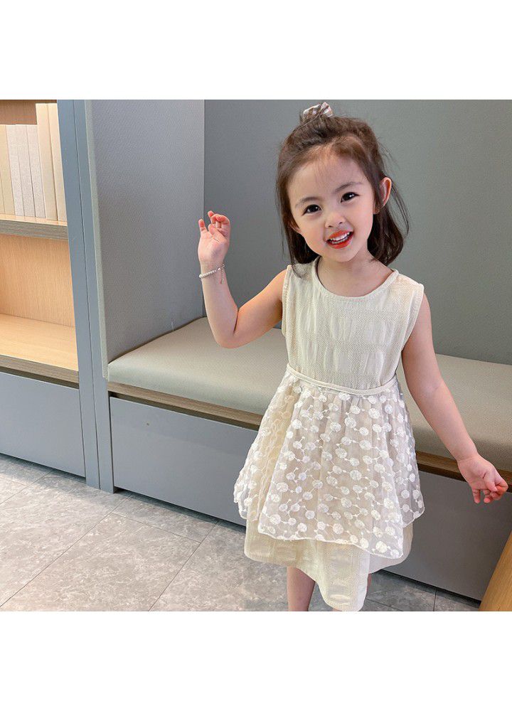 Girls' dress 2021 summer new detachable mesh shawl princess skirt sweet foreign style children's dress 