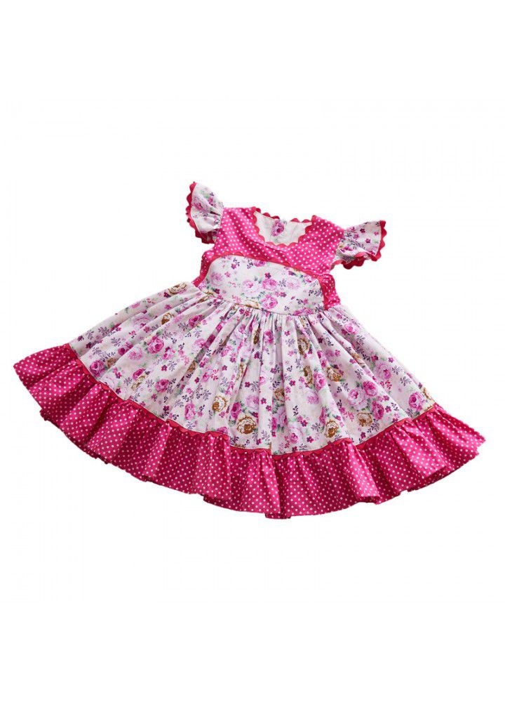 2021 new girl flower skirt printed big bow children's dress flying sleeve Princess Dress 