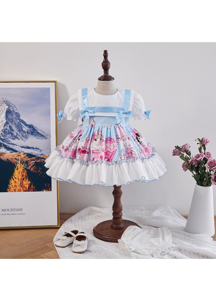 [factory] 2021 summer girl's dress girl's Lapel cartoon European and American children's skirt Spanish princess skirt