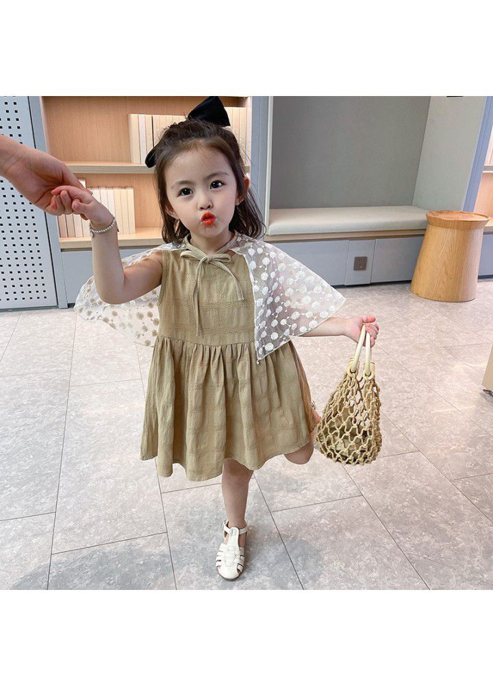 Girls' dress 2021 summer new detachable mesh shawl princess skirt sweet foreign style children's dress 