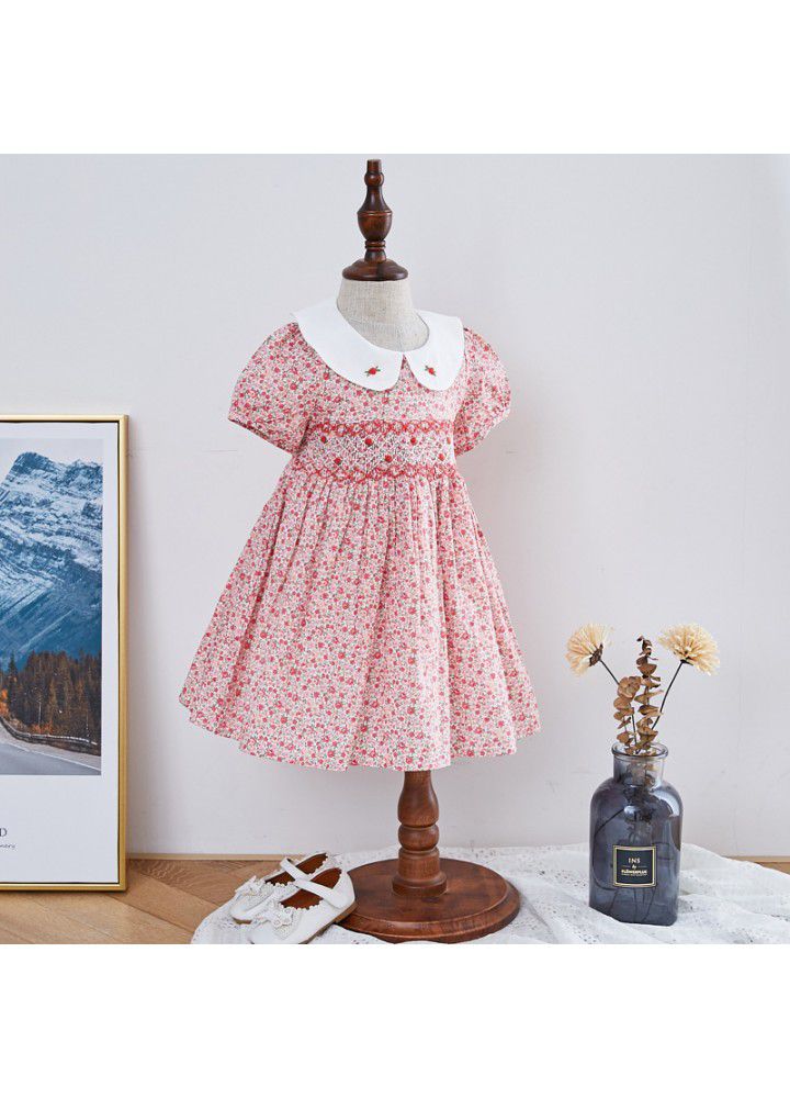 2021 summer new girl's dress European and American children's wear handmade short sleeve floral skirt children's princess skirt