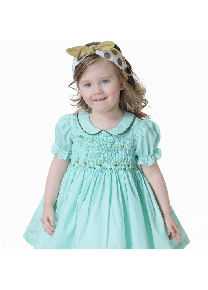 2021 children's solid color children's skirt children's summer Princess Dress summer hand embroidered girl's dress 