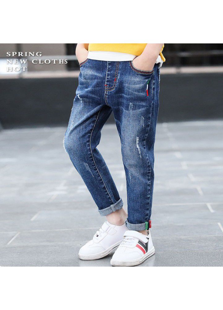 Manufacturer wholesale 2021 spring and autumn new boys' jeans pants children's casual pants boys' thin pants fashion 