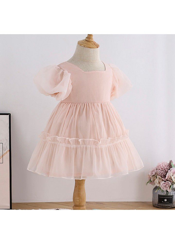 Foreign style baby skirt French girl dress 2021 summer dress temperament children's bubble sleeve Organza Dress 