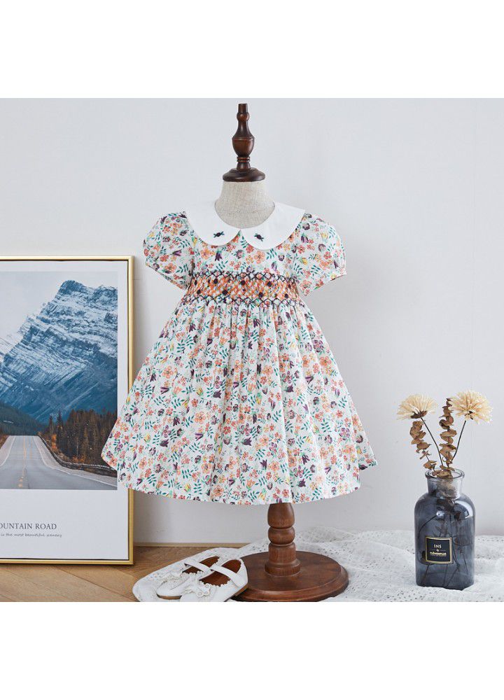 2021 summer new girl's dress European and American children's wear handmade short sleeve floral skirt children's princess skirt