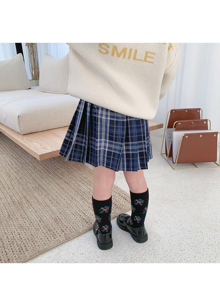 Girl's Plaid pleated skirt spring 2021 new children's JK skirt 