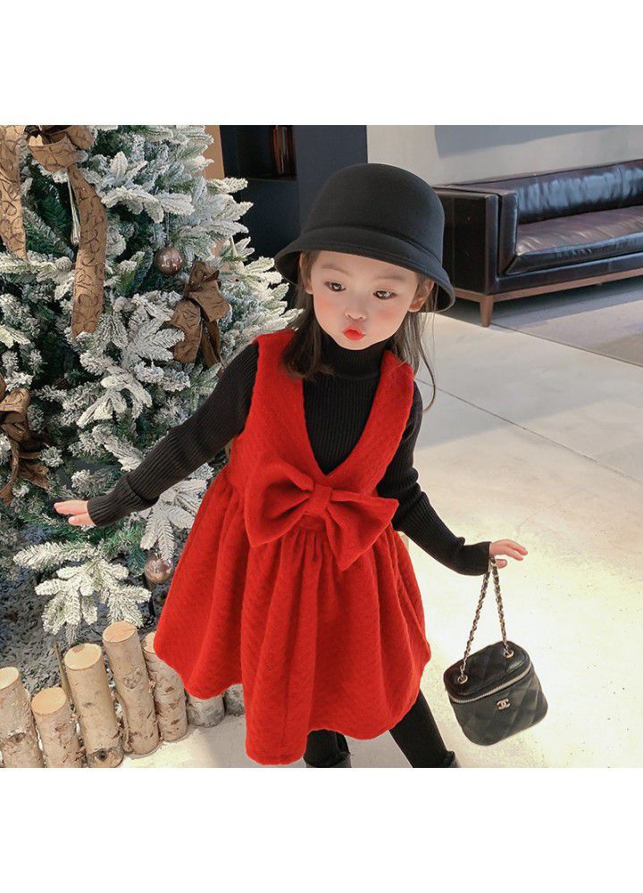 Girls' dress autumn winter 2020 new children's solid color vest skirt princess skirt baby girl's winter skirt Plush 
