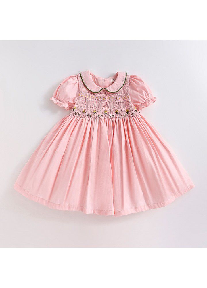 2021 children's solid color children's skirt children's summer Princess Dress summer hand embroidered girl's dress 
