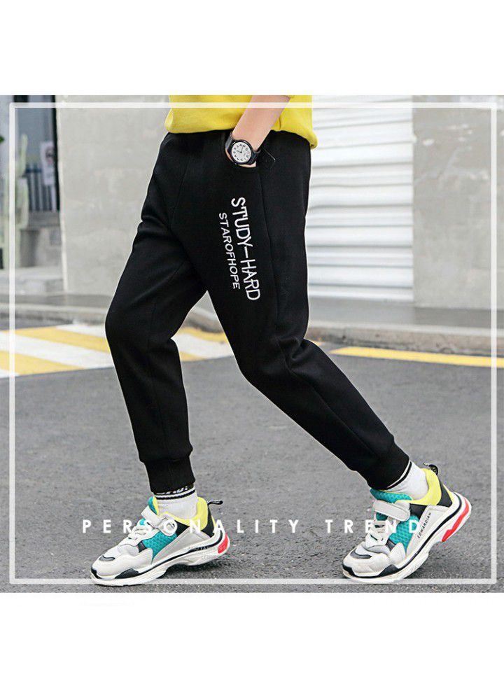 Boys' sports pants spring and autumn 2021 new casual pants children's pants Korean embroidered English pants 