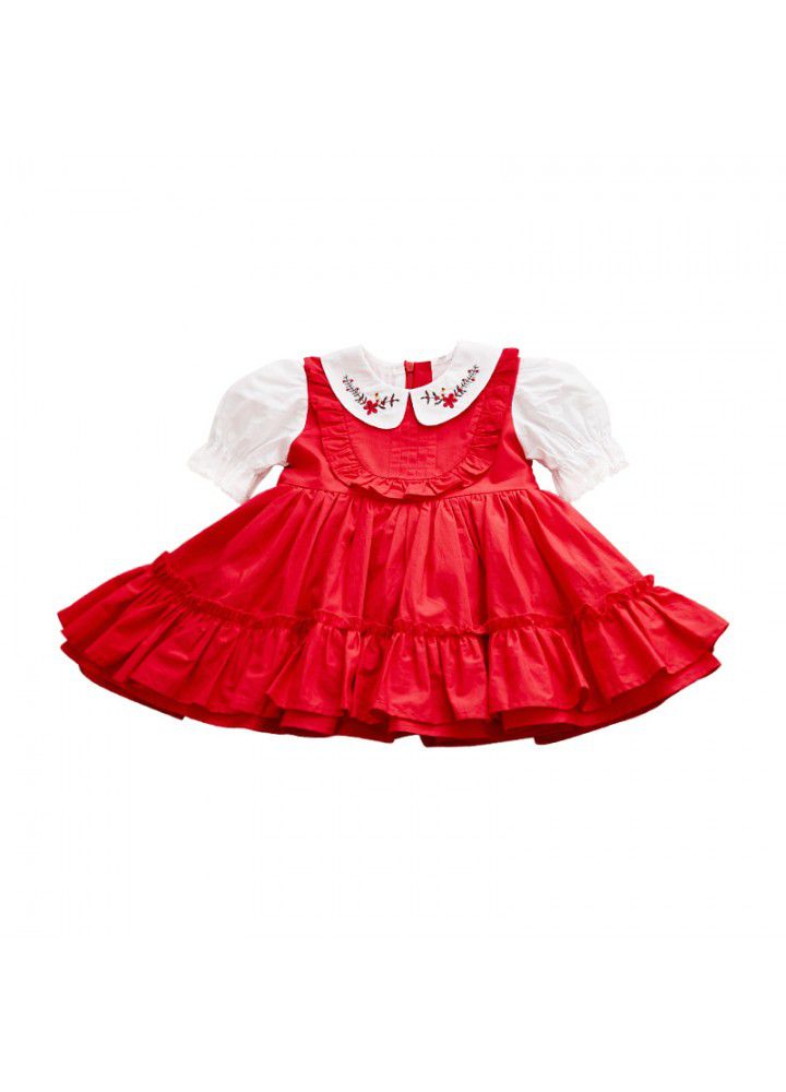 Girls' foreign style short sleeve children's dress one year old baby princess skirt Lolita retro court style puffy skirt 