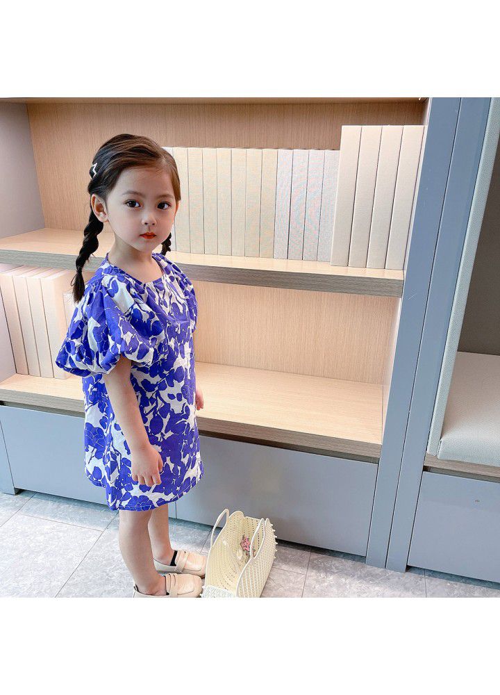 Girls' bubble sleeve dress 2021 summer new children's floral summer dress children's Princess Dress 