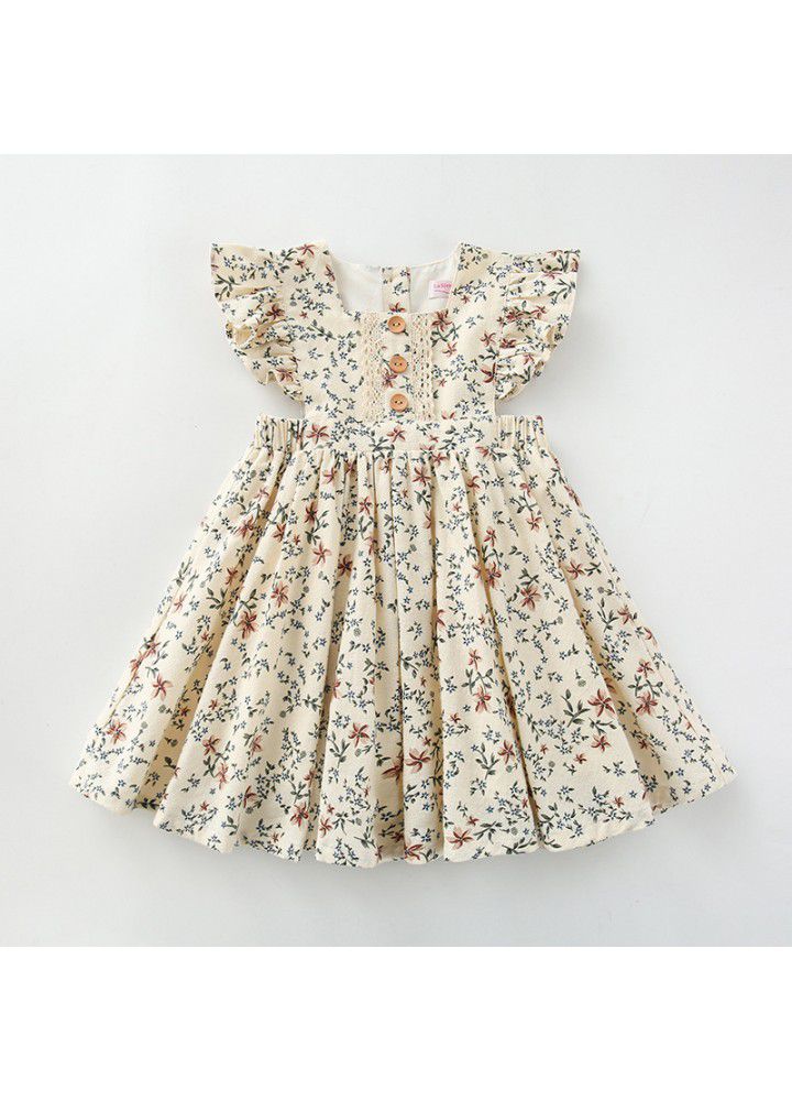 2021 summer new children's dress European and American children's dress floral children's skirt medium length printed girl's dress 