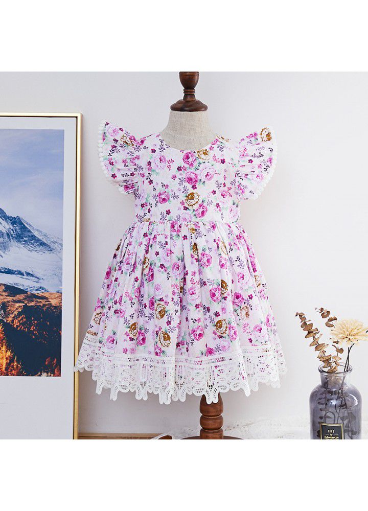 Broken flower children's skirt 2021 summer European and American children's dress rural sleeveless princess skirt wholesale custom children's wear 