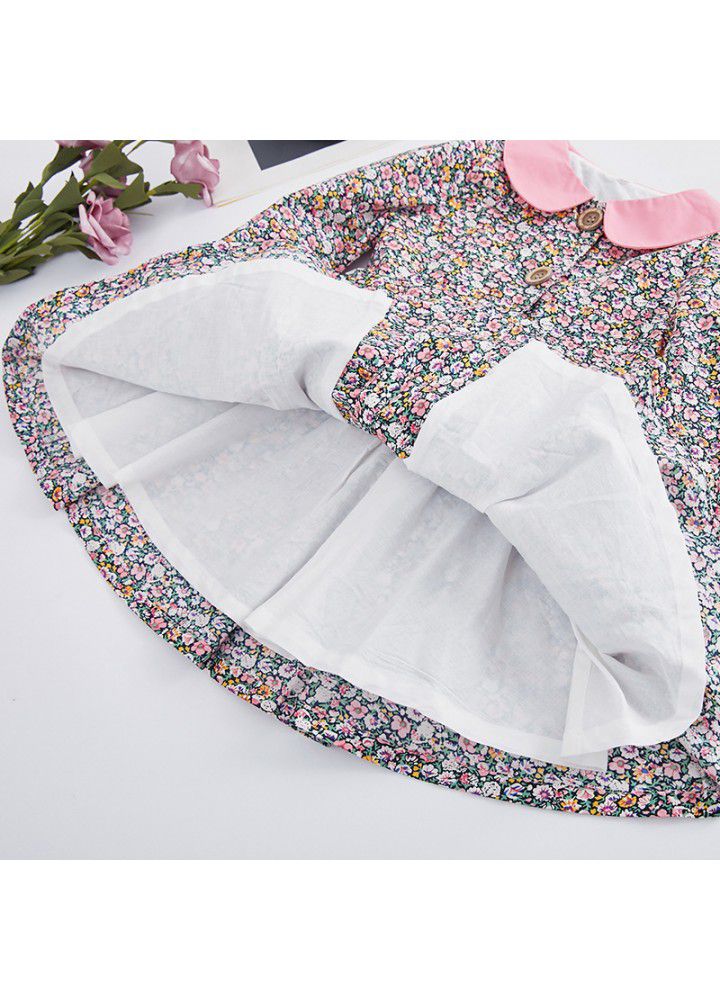 Ins spring children's dress new European and American girls' spring floral dress long sleeve printed children's dress cotton 