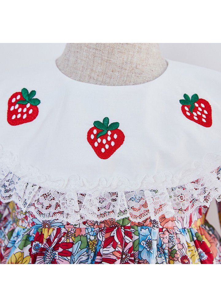 Spring girl's long sleeve Printed Dress with big Lapel embroidery children's Princess Dress 