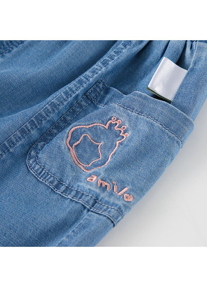 Amila 2021 summer thin children's jeans legged pants baby girl elastic casual pants 0-5 years old 