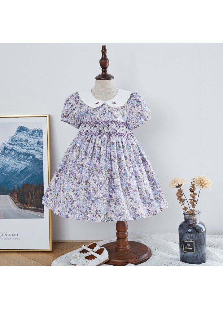 2021 summer new girl's dress European and American children's wear handmade short sleeve floral skirt children's princess skirt