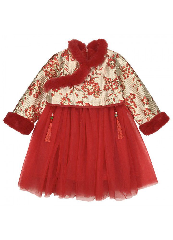 Girls' Chinese style dress winter 2020 new children's red new year dress 