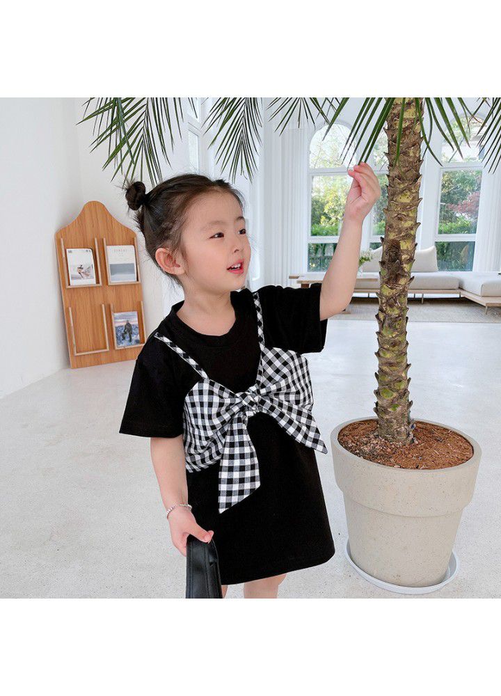 Girls' Knitted Dress 2021 summer new nubao Korean two pieces summer dress children's foreign style short sleeve skirt 