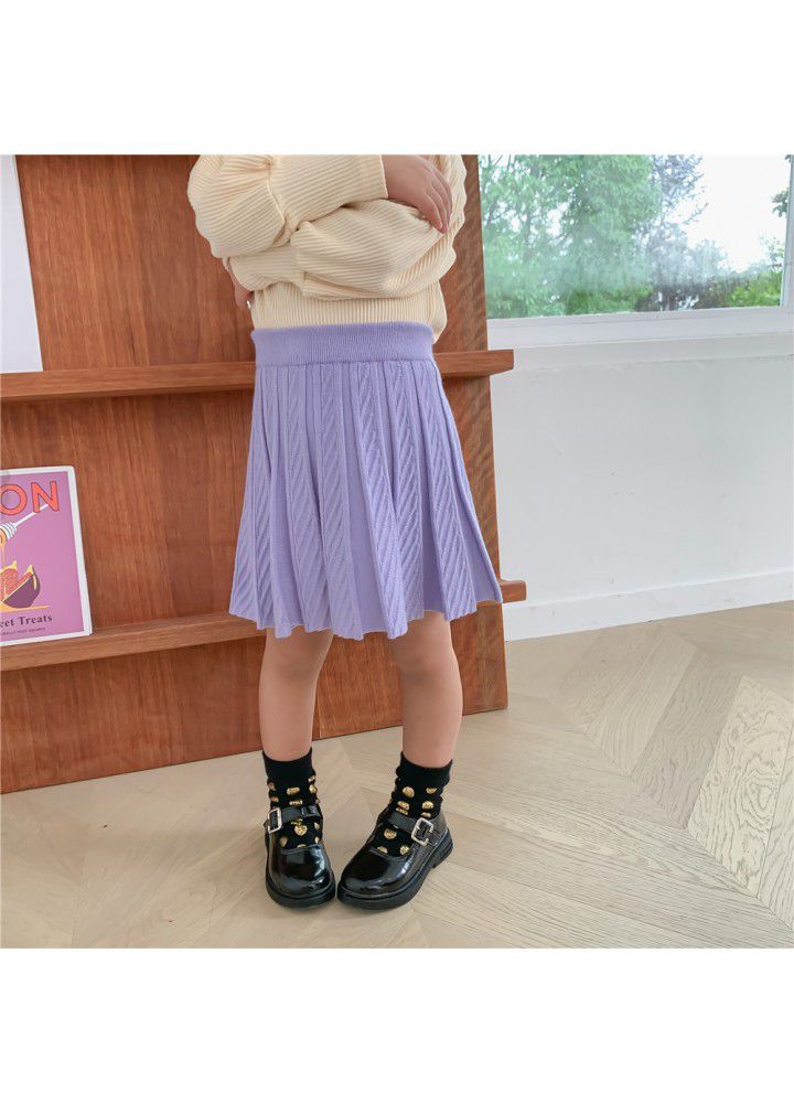 Girls' wool skirt 2020 autumn new children's knitting pleated skirt 