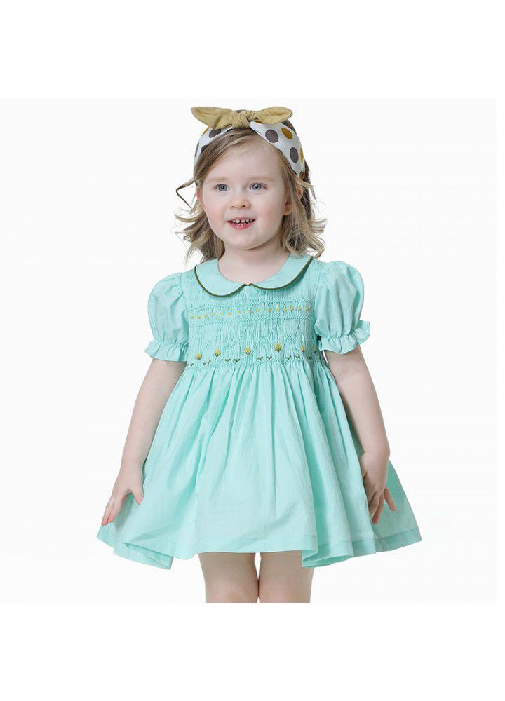 2021 children's solid color children's skirt children's summer Princess Dress summer hand embroidered girl's dress 